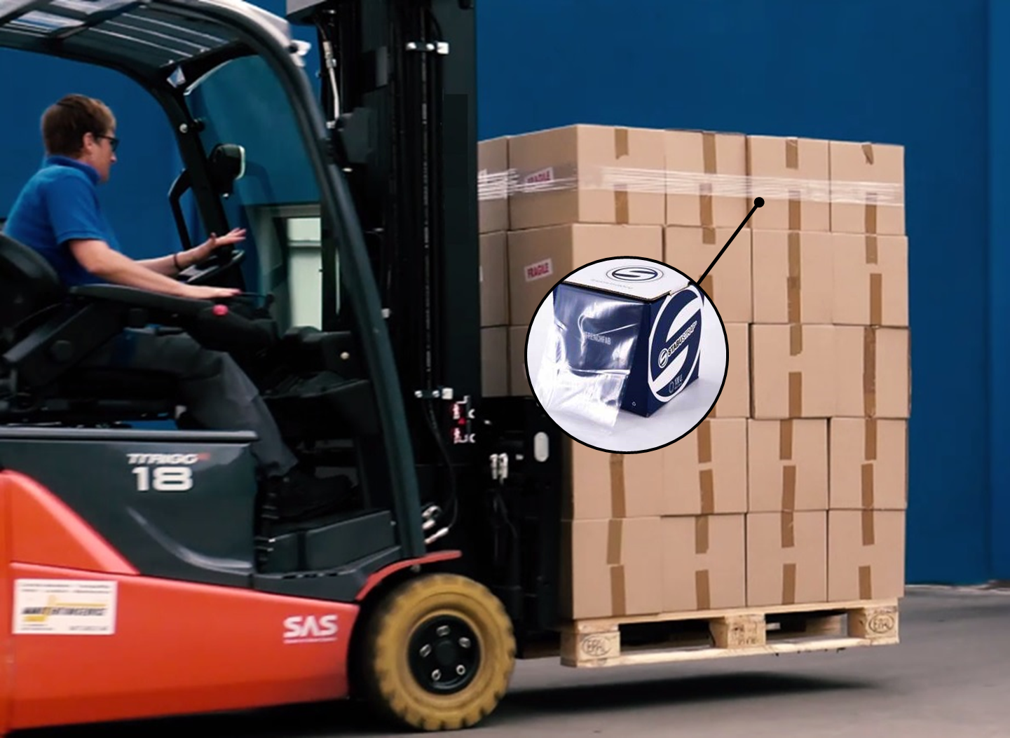 Banda Elástica 40 micras 1200x100 mm. Sujeción de cajas en palet.